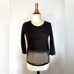 COS Women's Black 3/4 Sleeve Burnout & sheer detail Hem Top Blouse Size XS